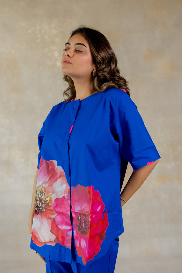 Electric blue co-ord with floral print