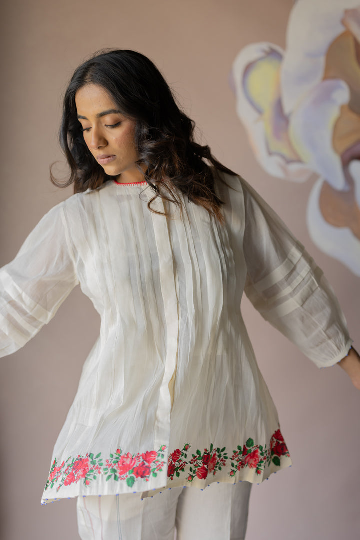 White co-ord with floral print