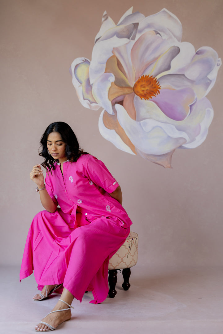 Pink skirt co-ord with hand work details