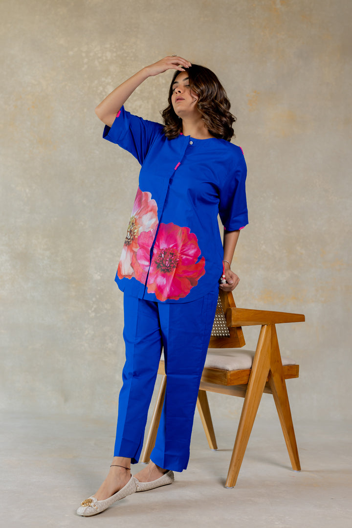 Electric blue co-ord with floral print