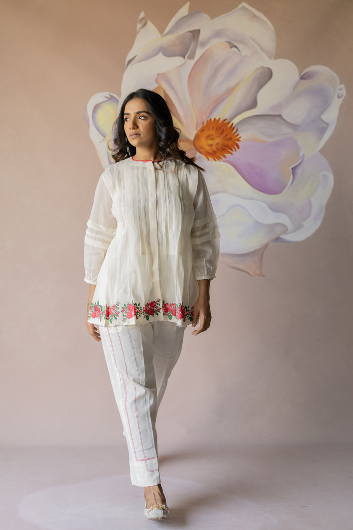 White co-ord with floral print