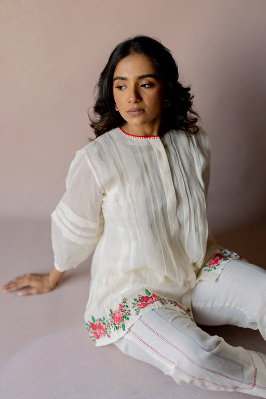 White co-ord with floral print