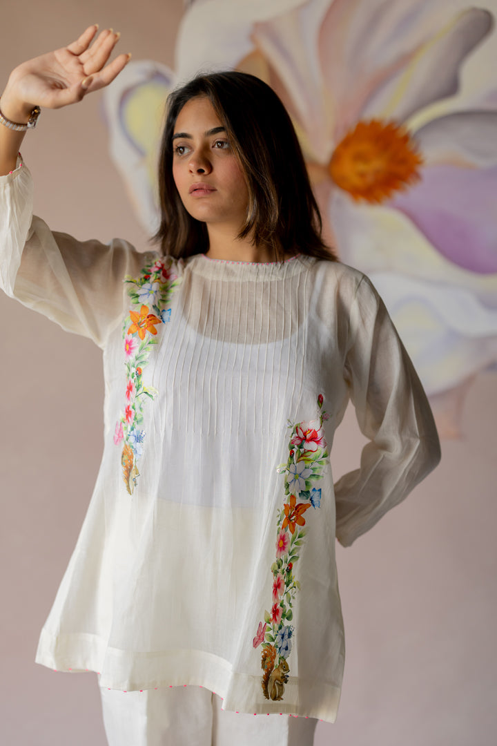 White co-ord with floral print