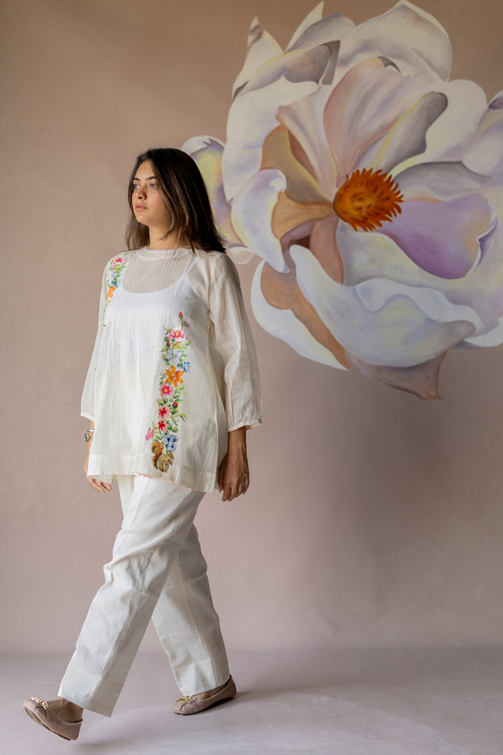 White co-ord with floral print