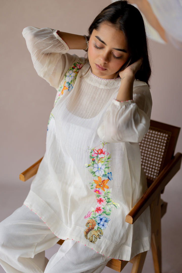 White co-ord with floral print