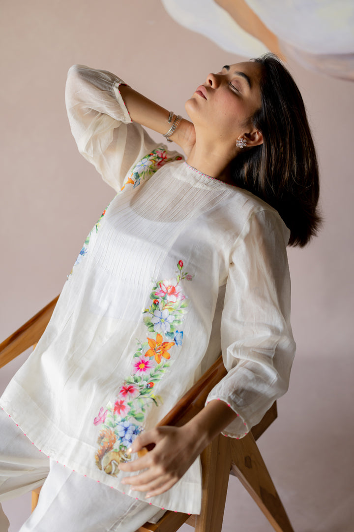 White co-ord with floral print