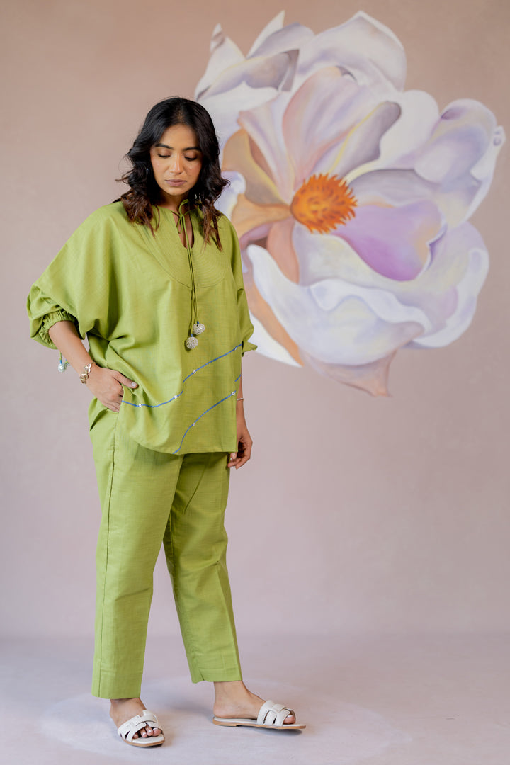Green co-ord with hand work details
