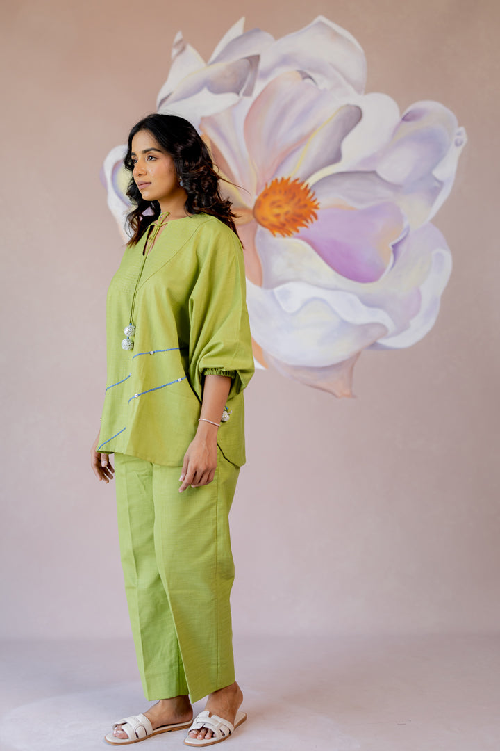 Green co-ord with hand work details