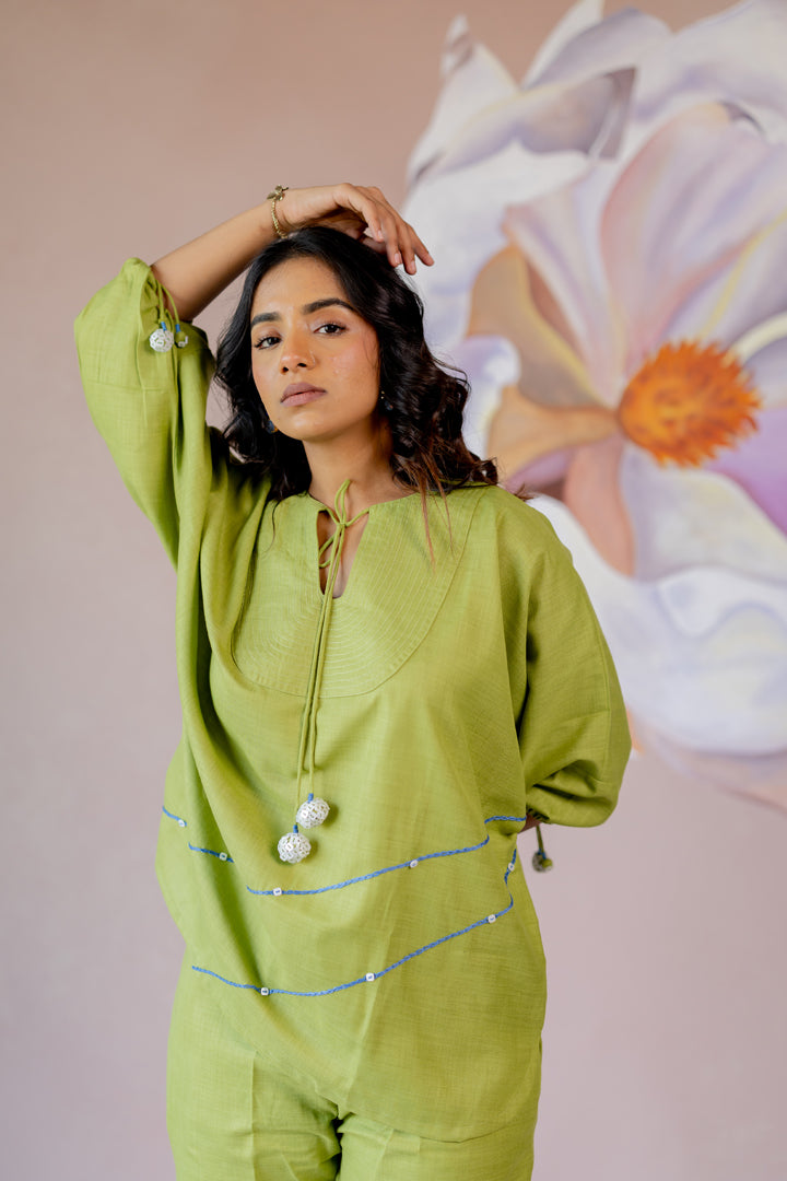 Green co-ord with hand work details