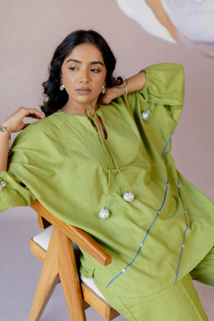 Green co-ord with hand work details