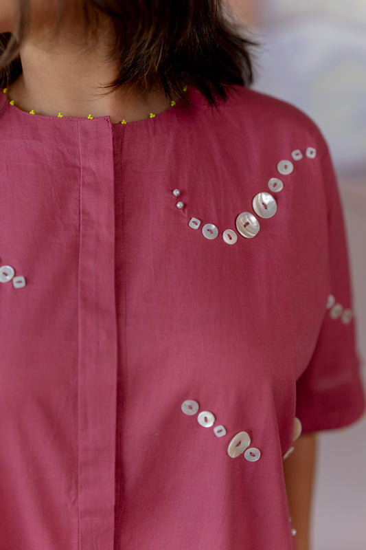 Rust pink co-ord with button details