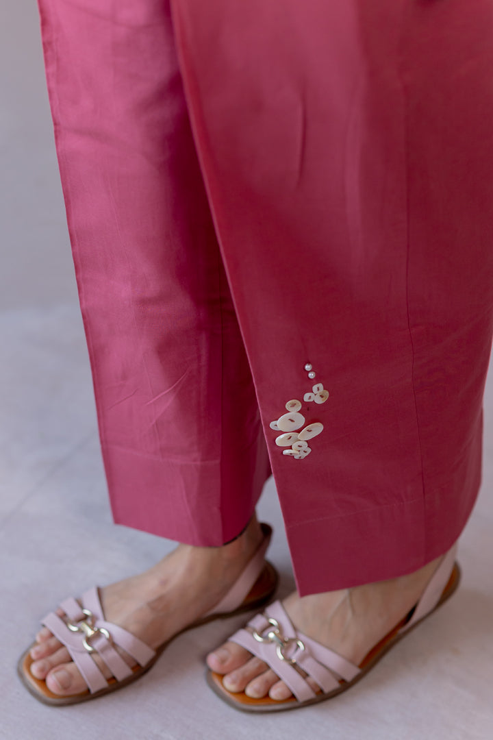 Rust pink co-ord with button details