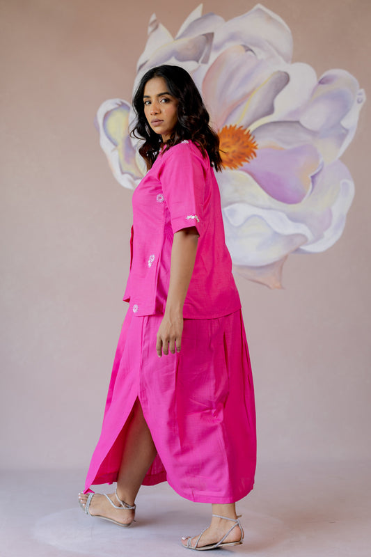 Pink skirt co-ord with hand work details