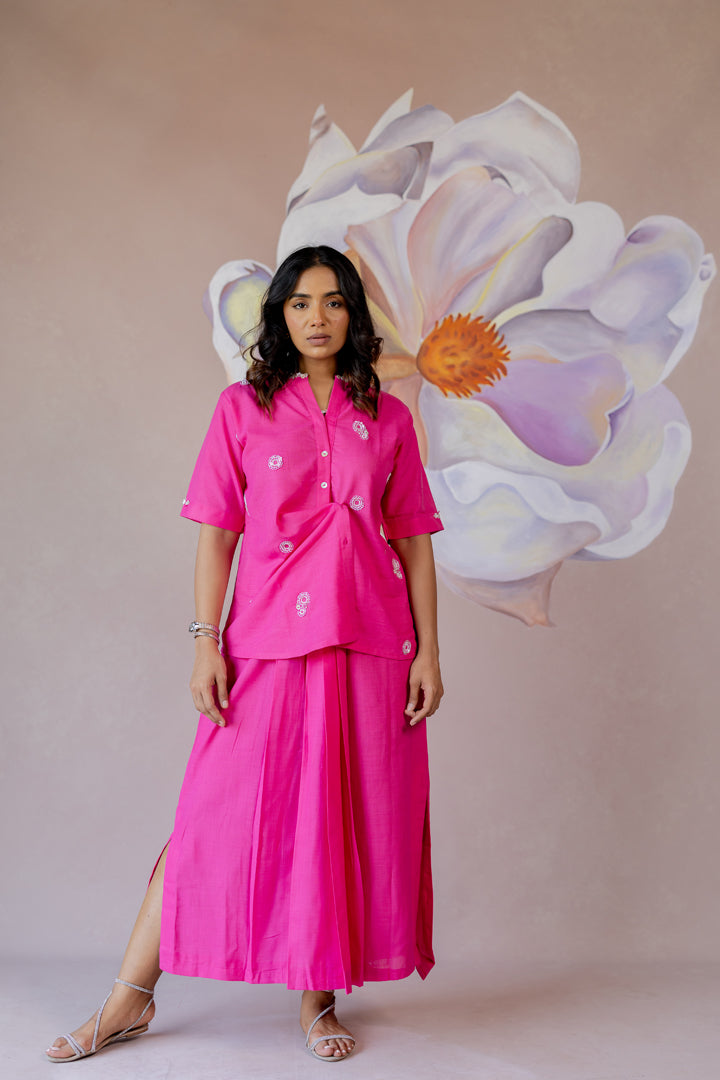 Pink skirt co-ord with hand work details