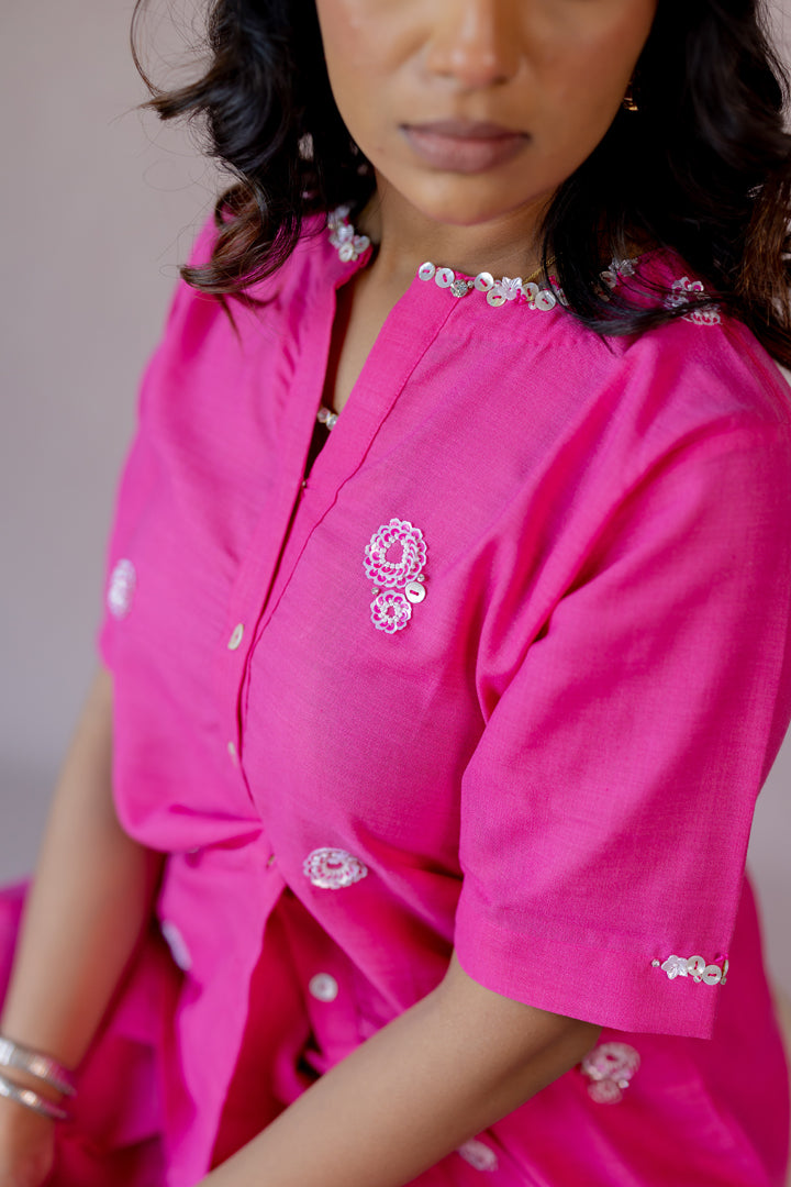 Pink skirt co-ord with hand work details