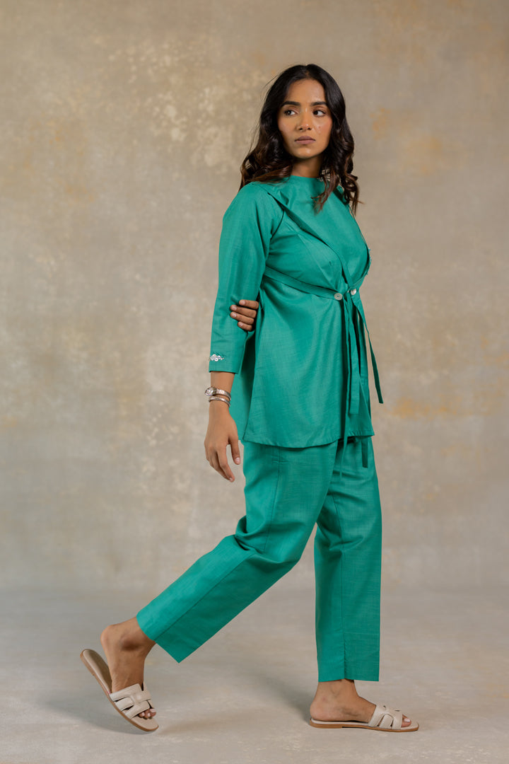 Teal co-ord with layering design