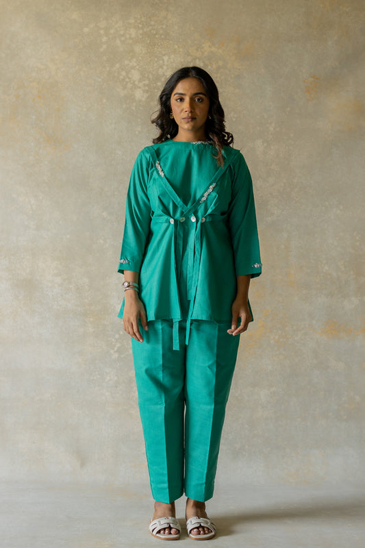 Teal co-ord with layering design